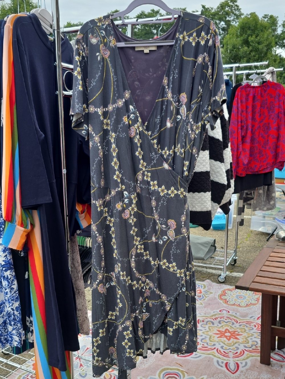 Women's Charcoal Gray Floral Wrap Dress